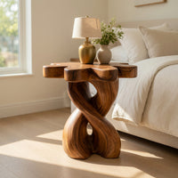 Solid Wood Nightstand With Twisted Base Flower Shaped Tabletop Bedroom, view 10