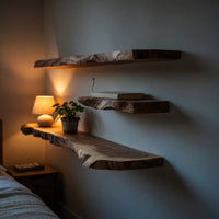 Solid Wood Natural Wood Floating Shelves Handcrafted Live Edge Shelf Christmas, view 10