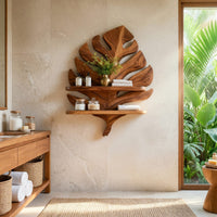 Solid Wood Corner Wall Bathroom Shelf Leaf Spa, view 10