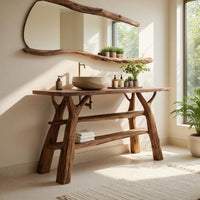 Solid Wood Live Edge Vanity Mid Century Bathroom Natural Solid Spa, view 10