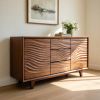 Solid Wood Sideboard With Wave Carving Minimalist Home, view 10