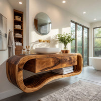 Solid Wood Bathroom Vanity Floating With Open Towel Shelf Modern Bath, view 10
