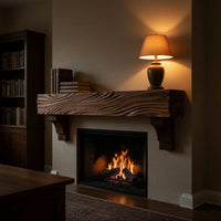 Solid Wood Floating Fireplace Mantel Rustic Shelf With Wave Carved Cozy, view 10