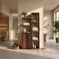 Solid Wood Bathroom Cabinet Japandi Open Shelf Storage Wellness Suite, view 10