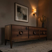 Solid Wood Bar Cabinet Mid Century Circular Sideboard Living Room, view 10