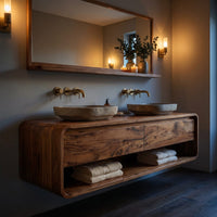 Solid Wood Bathroom Vanity Minimalist Floating Areas, view 10