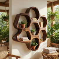 Solid Wood Wall Mounted Shelf Mid Century Hallway Entryway, view 10
