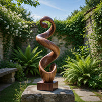 Solid Wood Sculpture Wall Art Rustic Large Twisted Spiral Floor Office, view 10