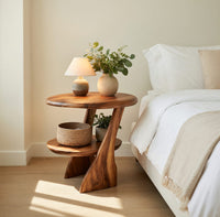 Solid Wood Nightstand With 2 Tiers Bedroom, view 10