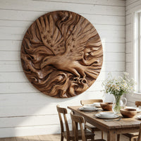 Round Eagle Medallion, Carved Wood Wall Sculpture, view 10 — view 10