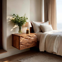 Solid Wood Nightstand Minimalist Wall Mounted Small Bedroom, view 10