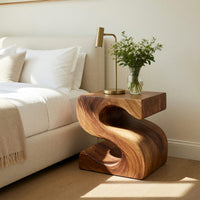 Solid Wood Nightstand Sculptural With S Shaped Bedroom, view 10