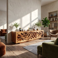 Tidepool Acacia Media Console with Deep Carved Relief, view 10