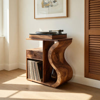 Solid Wood Record Player Stand Wave Vinyl Cabinet Boho Retreat, view 10