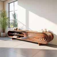 Chisel Carved Ripple Door on a Long Capsule TV Console, view 10