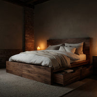 Solid Wood Bed Frame Storage Headboard With Drawers Bedroom, view 10