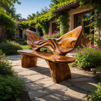 Solid Wood Outdoor Garden Bench Live Edge Solid Entryway Home Seating, view 10