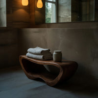 Solid Wood Teak Shower Bench Minimalist Organic Bathroom Spa, view 10