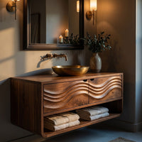 Solid Wood Bathroom Vanity Scandinavian Floating With Cabinet Apartment, view 10