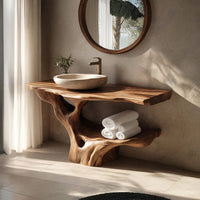 Solid Wood Live Edge Vanity Solid Bathroom Organic Minimalist Bath, view 10