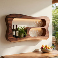 Solid Wood Wine Rack Mid Century Wall Mounted Shelf Entertaining Space, view 10