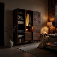 Solid Wood Wardrobe Minimal With Carved Front Bedroom Space, view 10