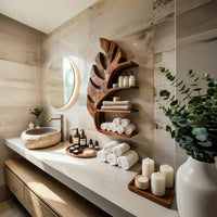 Solid Wood Corner Wall Bathroom Shelf Leaf Mounted Spa, view 10