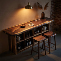 Solid Wood Bar Table With Storage Compact Kitchen Coffee, view 10