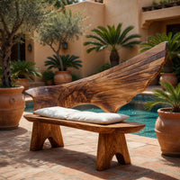 Solid Wood Outdoor Garden Bench With Wing Inspired Carved Backrest, view 10