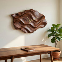 Solid Wood Clock Artistic Wall Wavy Design Living, view 10