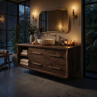 Solid Wood Bathroom Vanity Scandinavian Floating With Open Shelf Apartment, view 10