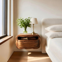 Solid Wood Nightstand Floating With Soft Curves Bedroom, view 10