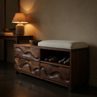 Solid Wood Shoe Storage Bench Japandi Cabinet Entryway Mudroom Nook Placement, view 10