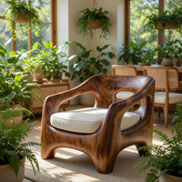 Solid Wood Chair Armchair With Sculptural Frame Porch, view 10
