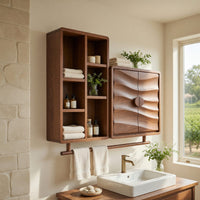 Solid Wood Bathroom Cabinet Scandinavian Wave Front Storage Guest Suite, view 10