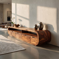 Hand-Shaped Waterfall Corners on a Walnut Media Console, view 10