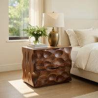Solid Wood Nightstand Carved With Two Drawers Bedroom, view 10