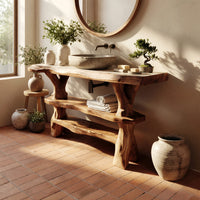 Solid Wood Live Edge Vanity Handmade Sink Family Bathroom, view 10