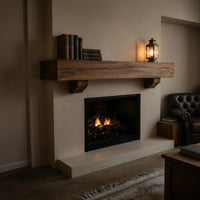 Solid Wood Floating Fireplace Mantel Rustic Beam Living Room, view 10