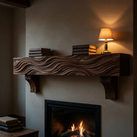 Solid Wood Floating Fireplace Mantel Shelf With Wave Carved Modern Home, view 10