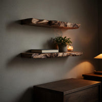 Solid Wood Natural Wood Floating Shelves Mid Century Solid Shelf Bedroom, view 10