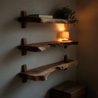 Solid Wood Natural Wood Floating Shelves Mid Century Shelf Stylish Holiday, view 10