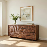 Solid Wood Sideboard With Sculpted Wave Doors Modern, view 10