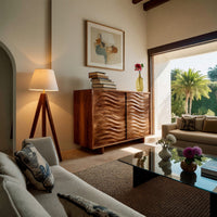 Solid Wood Sideboard With Flowing Wave Doors Living, view 10