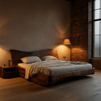 Solid Wood Bed Frame Platform Headboard Minimalist Bedroom, view 10