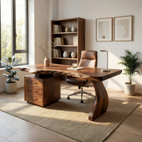 Curved S-Leg Desk with a Raw Live Edge Front, view 10