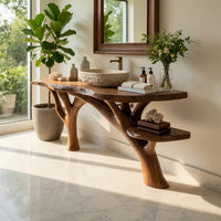 Solid Wood Live Edge Vanity Mid Century Guest Bathroom Setup, view 10