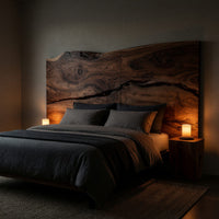 Solid Wood Headboard Live Edge Warm Minimalist Bedroom, view 10
