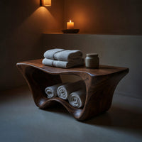 Solid Wood Teak Shower Bench Sculptural Two Tier Bathroom, view 10