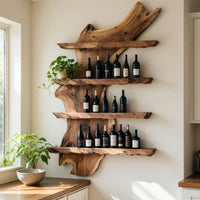 Solid Wood Wine Rack Mid Century Kitchen Bar Wall Shelf, view 10
